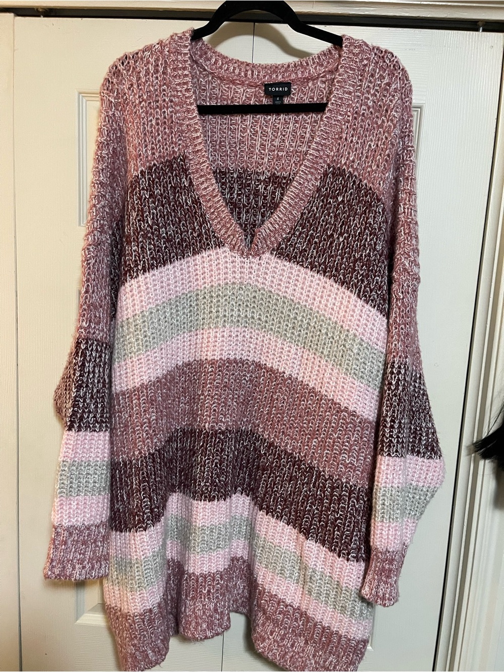 torrid Pink Mauve Striped V-Neck Sweater